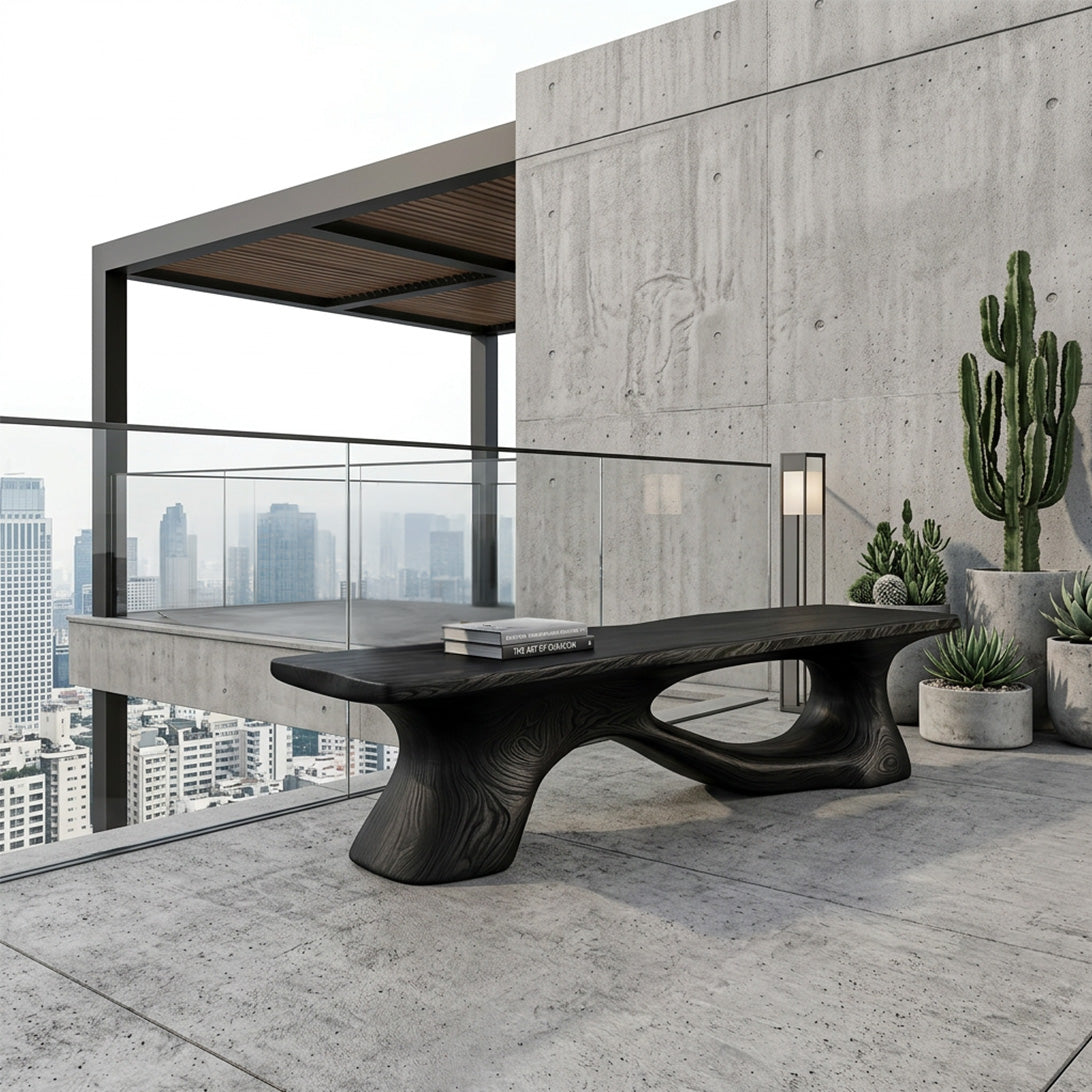 Sculptural Solid Wood Bench with Organic Form for Modern Interiors