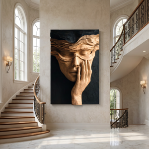 Veiled Face Wood Wall Art with Hand Detail
