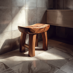 Hand-Carved Solid Wood Stool for Organic Modern Spaces