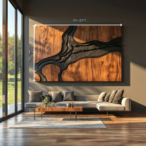 Abstract Wood Wall Art Panel with Black Organic Inlay, Large Sculptural Wall Decor