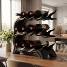 Tiered Solid Wood Wine Rack with Sculptural Wave Form Organic Bottle Holder Tabletop Display