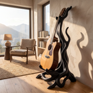Wooden Guitar Stand with Organic Sculptural Design for Acoustic Guitar Display