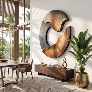 Wall Sculpture Solid Wood Circular Eclipse Wall Art for Modern Living Room Decor