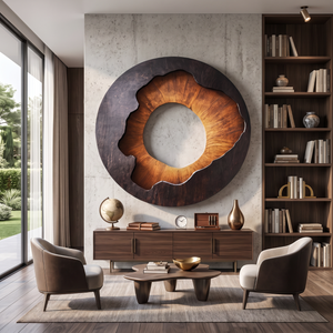 Solid Wood Round Wall Sculpture with Organic Open Center for Living Room Decor