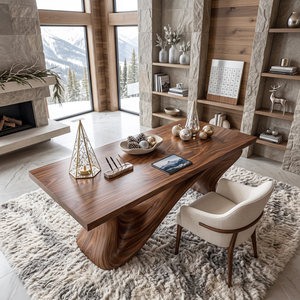 Sculptural Solid Wood Executive Desk with Flowing Cross Base