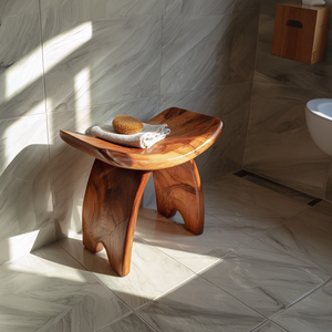Organic Sculpted Wood Bath Stool for Spa Interiors