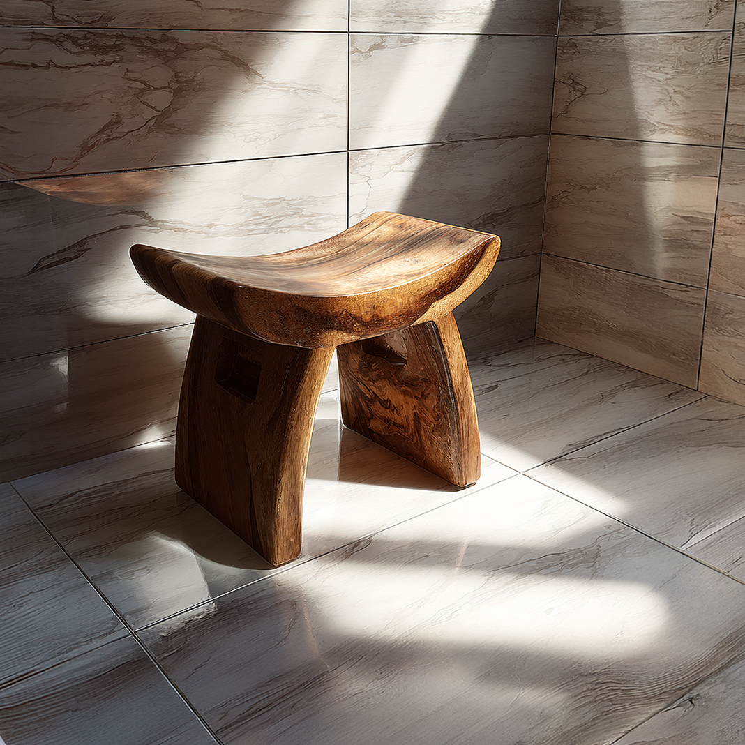 Curved Solid Wood Bath Bench in Organic Modern Style