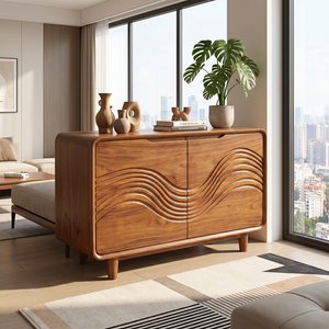 Solid Wood Two Door Sideboard with Wave Relief FrontSolid Wood Two Door Sideboard with Wave Relief Front