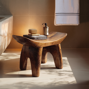 Handcrafted Solid Wood Bath Stool in Organic Form