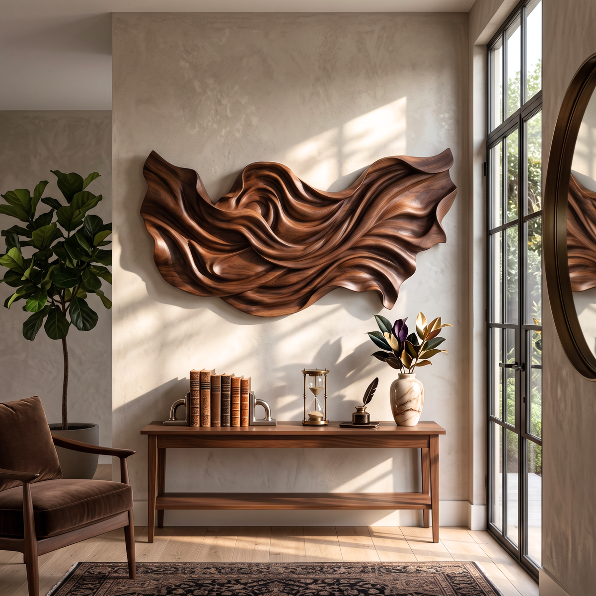 Wall Sculpture Flowing Wood Waves with Sculptural Organic Layers