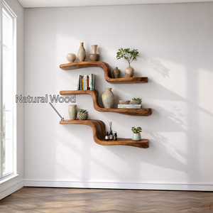 Handcrafted Solid Wood Wave Wall Shelf for Modern Interiors