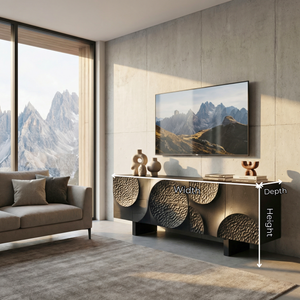 Solid Wood TV Cabinet with Sculptural Carved Doors for Organic Modern Interiors