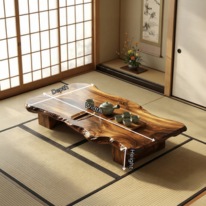 Solid Wood Live Edge Tea Table for Zen Tatami and Japandi Spaces