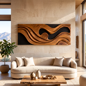 Organic Wooden Wall Art Panel Contemporary Abstract Sculpture