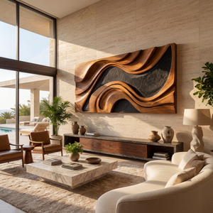 Sculpted Horizon Large Wooden Wall Art Panel Modern Organic Abstract Sculpture