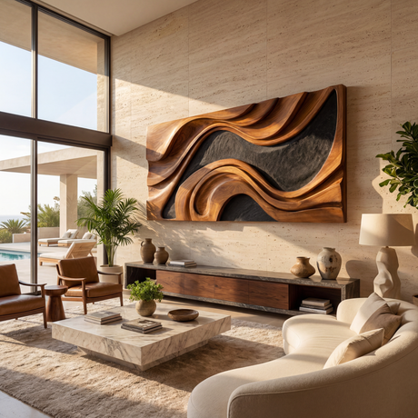 Sculpted Horizon Large Wooden Wall Art Panel Modern Organic Abstract Sculpture