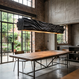 Handcrafted Organic Wood Pendant Light with Flowing Carved Texture