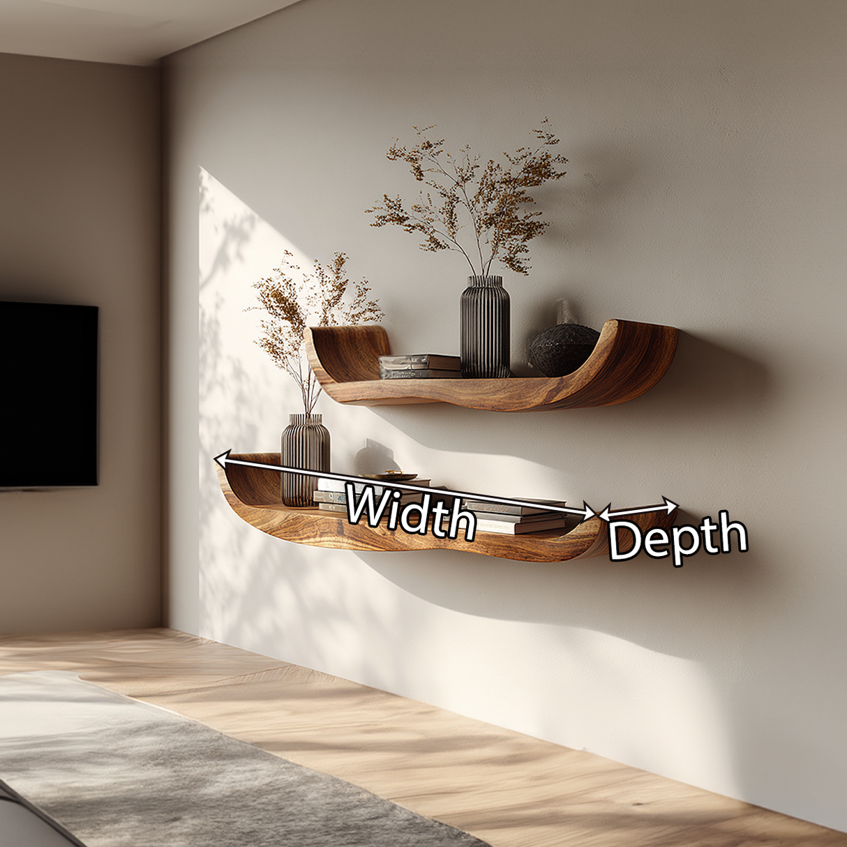 Curved Solid Wood Floating Wall Shelves Set