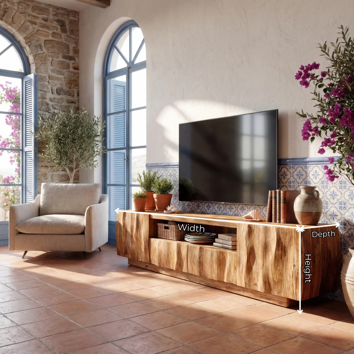 Sculptural Wood TV Cabinet with Flowing Wave Front for Modern Interiors