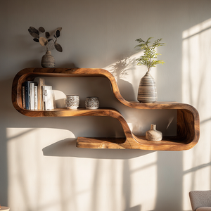 Organic Solid Wood Curved Floating Shelf for Living Room