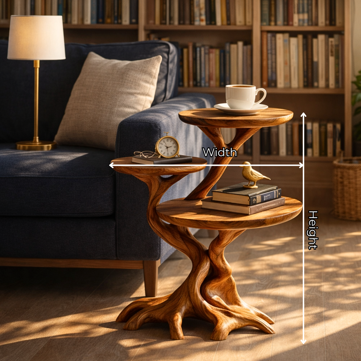 Root Form Three Level Wood Accent Table with Sculptural Branch Base
