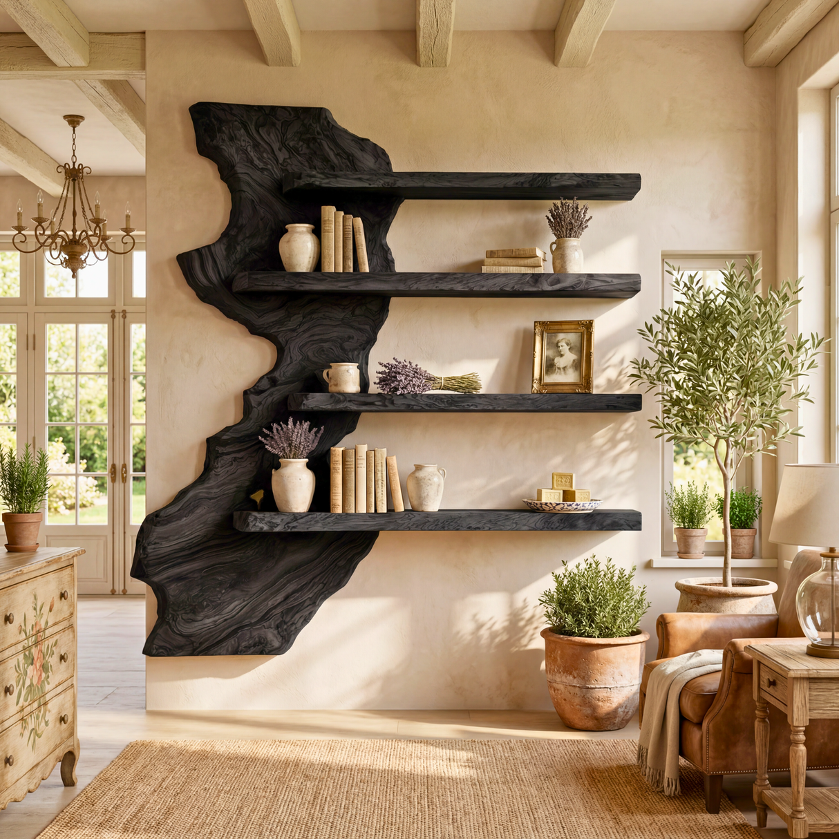 Modern Live Edge Wooden Wall Shelf Handmade Floating Solid Wood Rustic Display Shelving