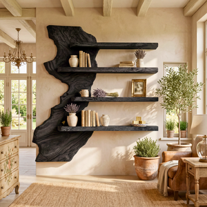 Modern Live Edge Wooden Wall Shelf Handmade Floating Solid Wood Rustic Display Shelving