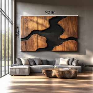 Sculptural Wood Wall Art Panel with Black River Form