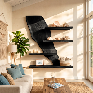 Modern Live Edge Wooden Floating Shelf Handmade Solid Wood Wall Mounted Display Shelf