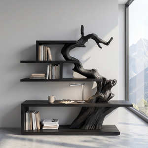Organic Solid Wood Bookshelf with Sculptural Tree Form Modern Display Shelf Storage Unit