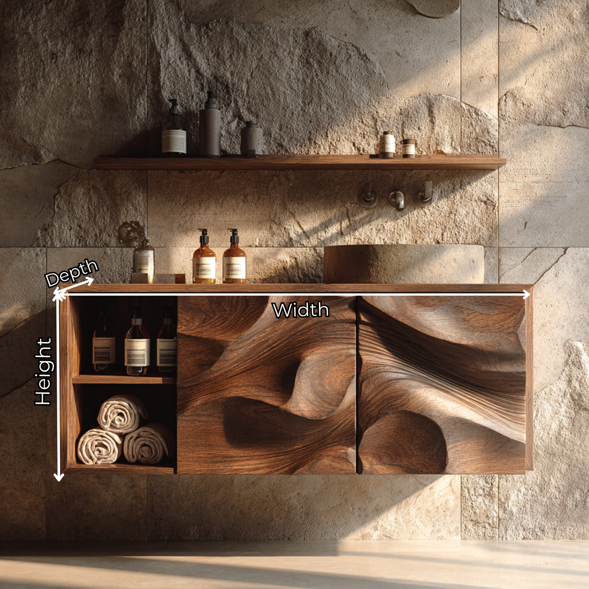 Abstract Carved Wood Bathroom Vanity Cabinet with Organic Relief Front