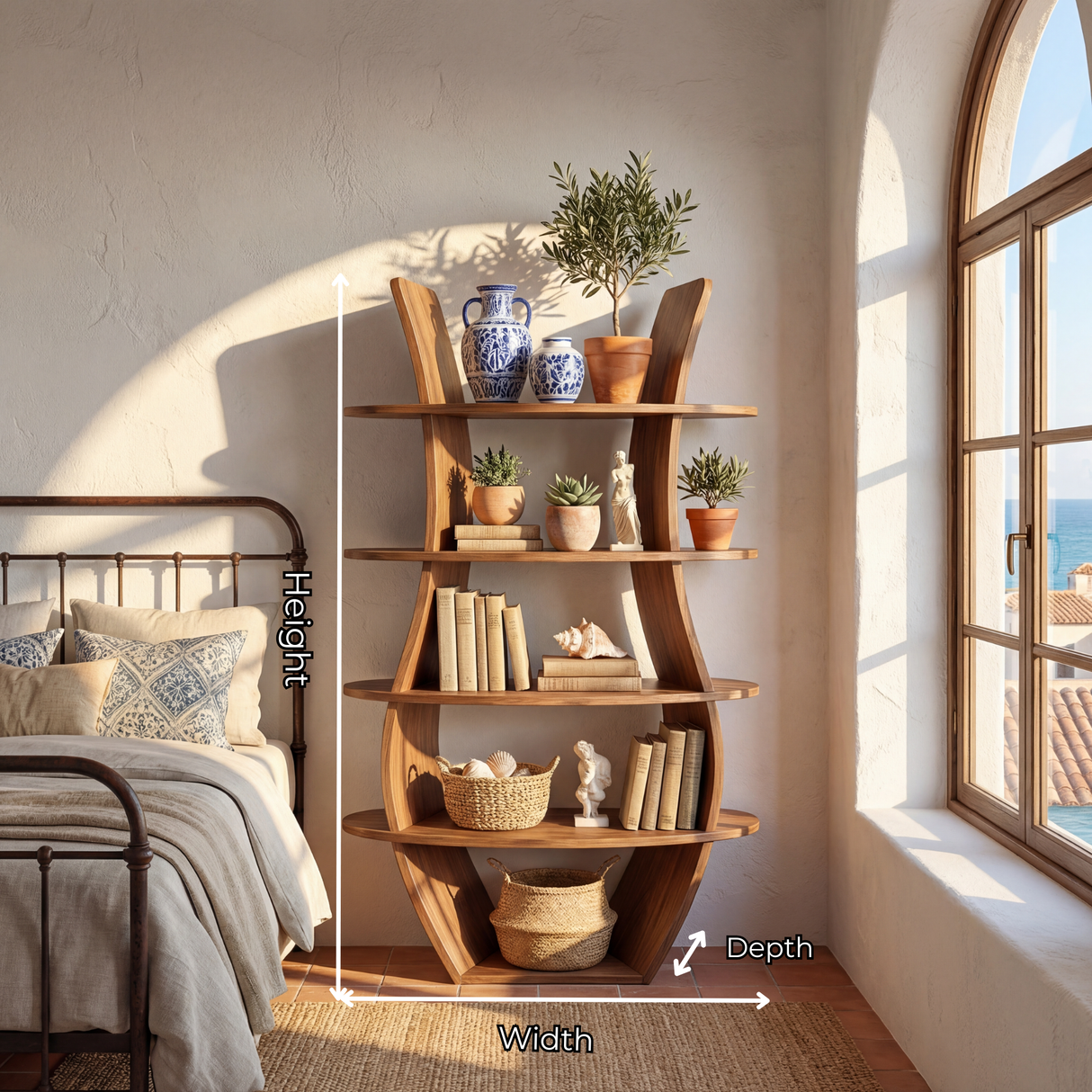 Curved Tiered Wood Corner Display Shelf with Open Round Shelving