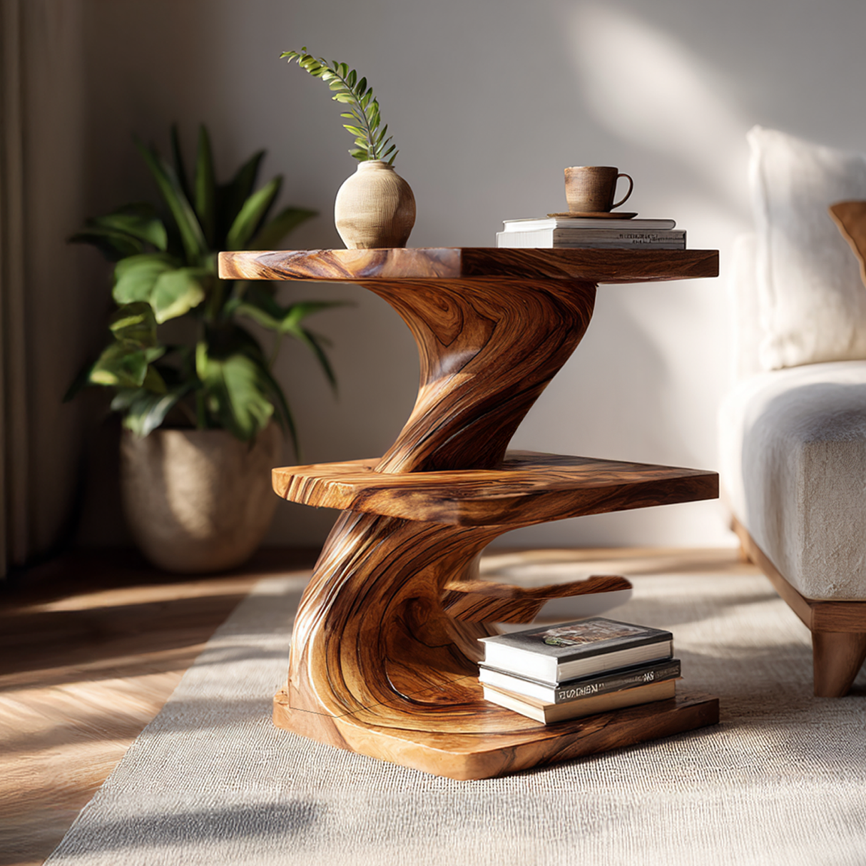 Organic Modern Solid Wood Z Accent Table