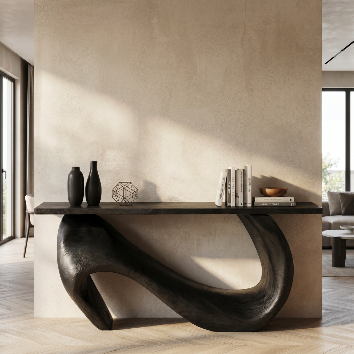 Console Table Solid Wood with Asymmetric Loop Base for Entryway Decor
