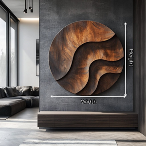 Round Solid Wood Wall Art with Sculpted River Flow and Dark Wood Contrast