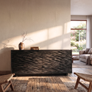 Sideboard Solid Wood with Sculptural Horizontal Wave Carved Doors