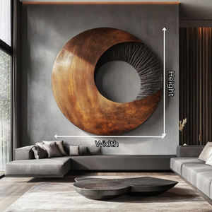 Solid Wood Oval Ring Wall Art with Radial Black Texture and Warm Grain Sweep