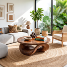 Coffee Table Solid Wood with Sculptural Intertwined Loop Base