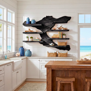 Rustic Live Edge Wooden Wall Shelf Handmade Floating Solid Wood Display Shelving