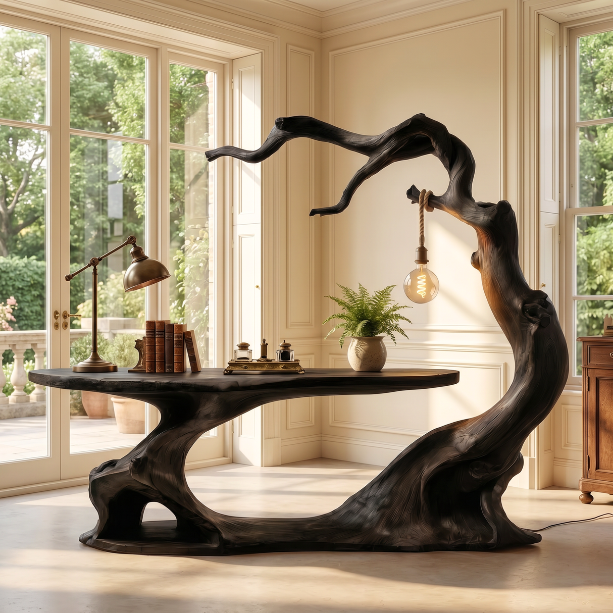 Office Desk Solid Wood with Organic Curved Design for Home Office