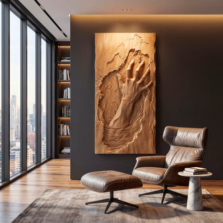 3D Rising Hand Sculpture Wall Art Solid Wood Handcrafted Decor