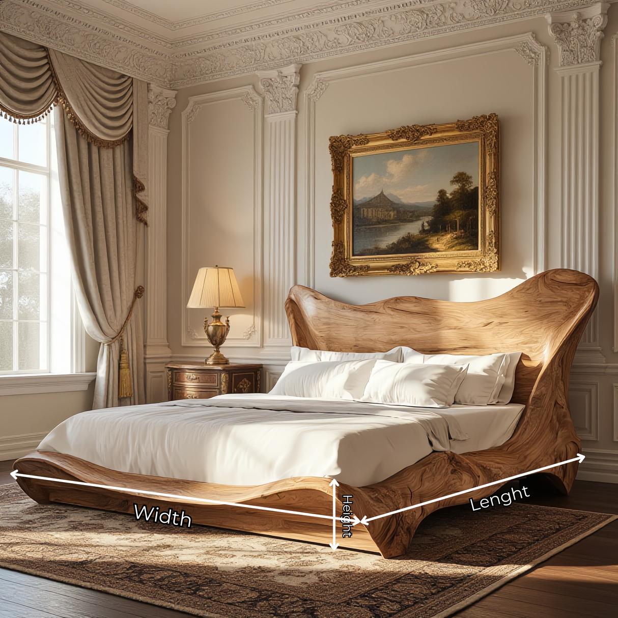 Sculptural Wood Bed with Flowing Organic Silhouette