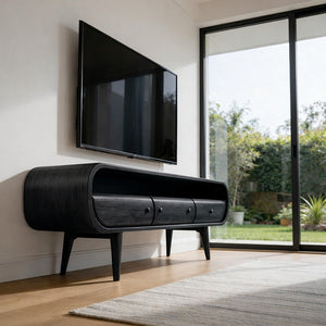 Mid-Century Solid Wood TV Console with Curved Frame