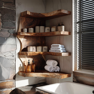 Live Edge Corner Wood Bathroom Shelf
