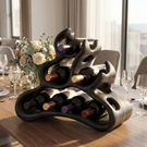 Organic Solid Wood Wine Rack Artistic Curved Bottle Holder Compact Countertop Display
