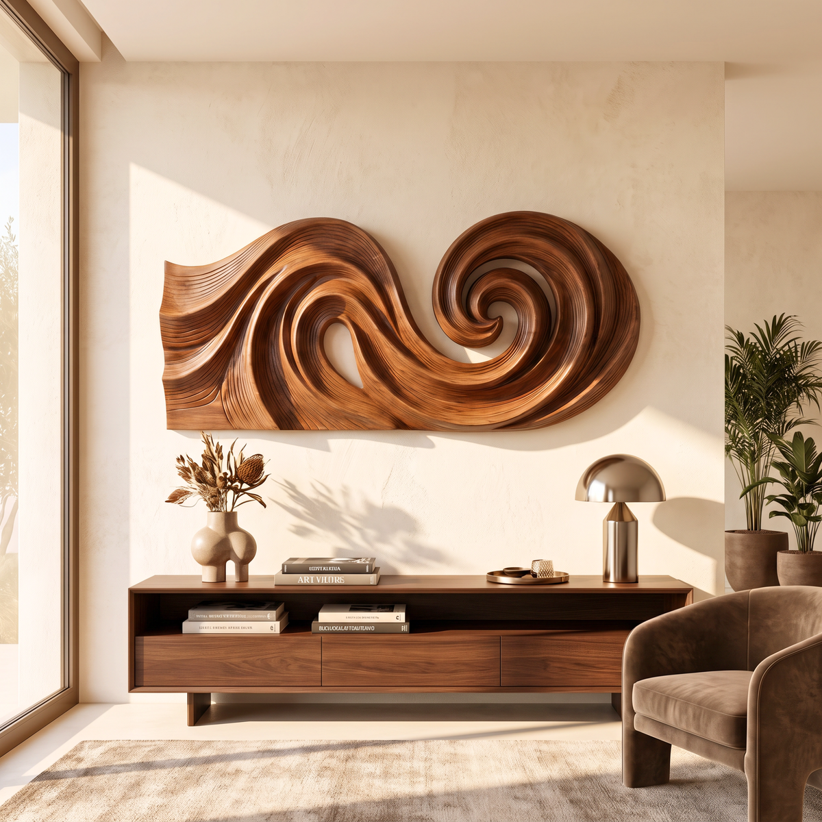 Double Spiral Flow Wood Wall Sculpture