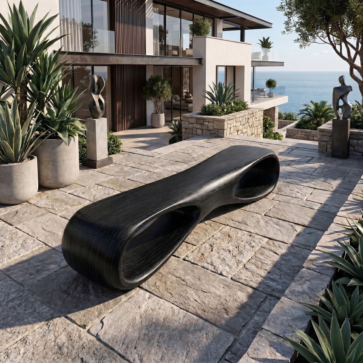 Sculptural Solid Wood Bench with Organic Hollow Design