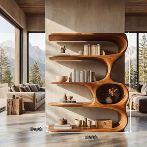 Ribbon Curve Wood Bookcase with Long Floating Display Shelves