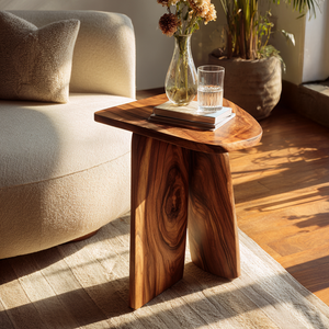 Asymmetrical Solid Wood Side Table with Sculpted Legs