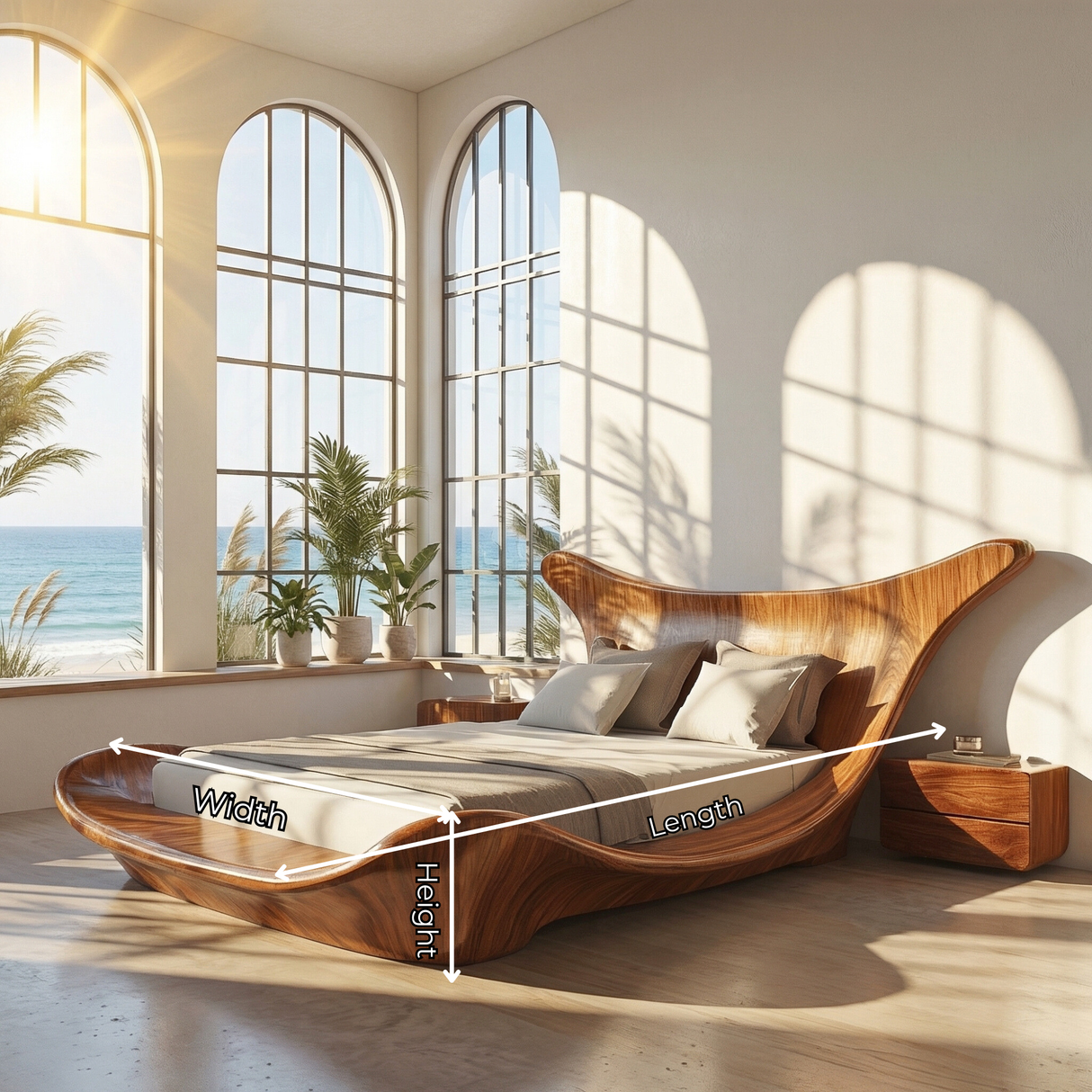 Wave Solid Wood Bed Frame with Sculptural Headboard